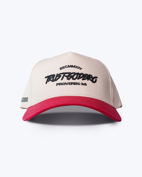"TRUSTGODBRO" Cream & Red | A-Frame Snap-Back Hat