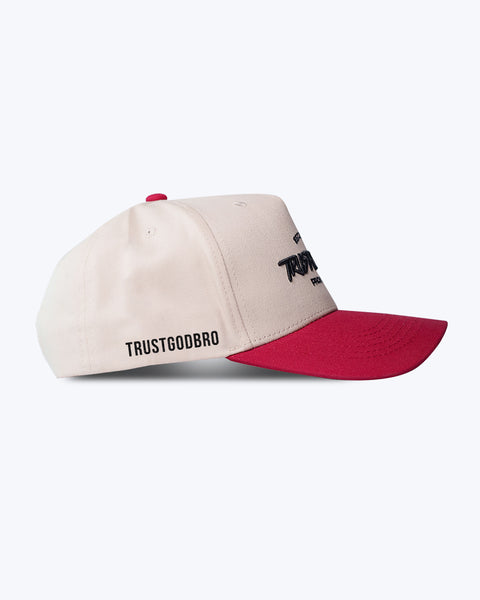 "TRUSTGODBRO" Cream & Red | A-Frame Snap-Back Hat