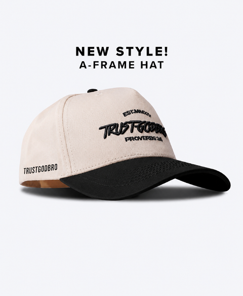 "TRUSTGODBRO" Cream & Black | A-Frame Snap-Back Hat